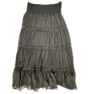 Daniel Rainn Clip Dot Lace Tiered Maxi Skirt Large Black Prairie Whimsygoth Full